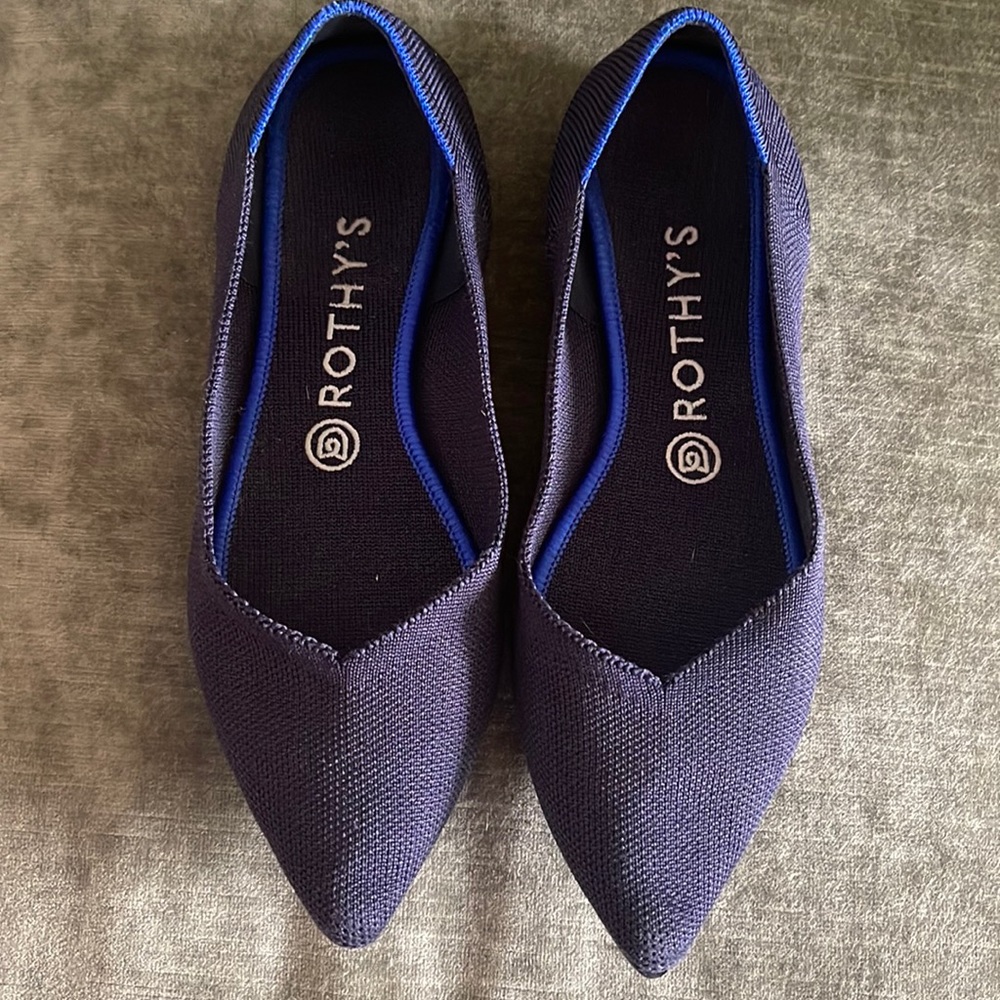 Rothy’s The Point Flat Pointy Toe Shoe Maritime Navy Sz 8.5